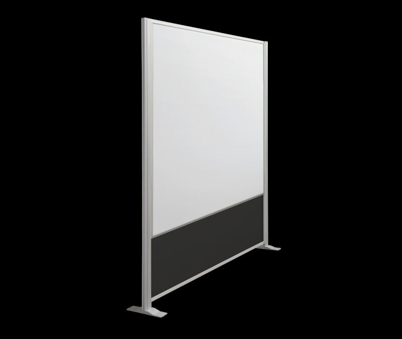 Whiteboardwand HxB195x130cm 2-zijdig met onderpaneel klein op voeten zijaanzicht