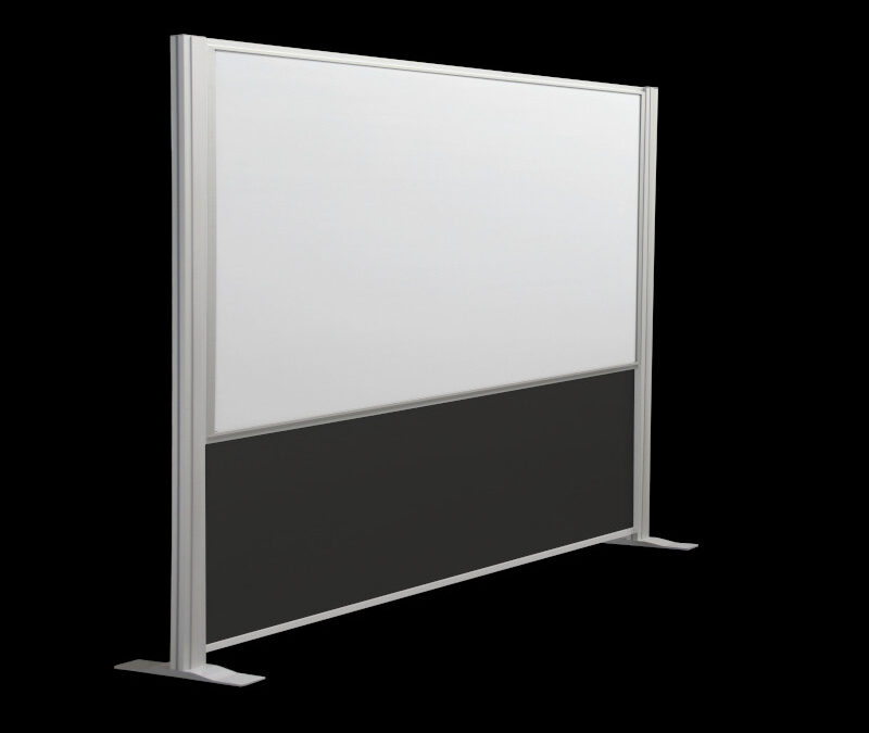 Whiteboardwand HxB195x220cm 1-zijdig met onderpaneel op voeten zijaanzicht
