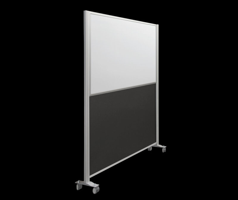 Whiteboardwand HxB202x130cm 2-zijdig met onderpaneel op wielen zijaanzicht