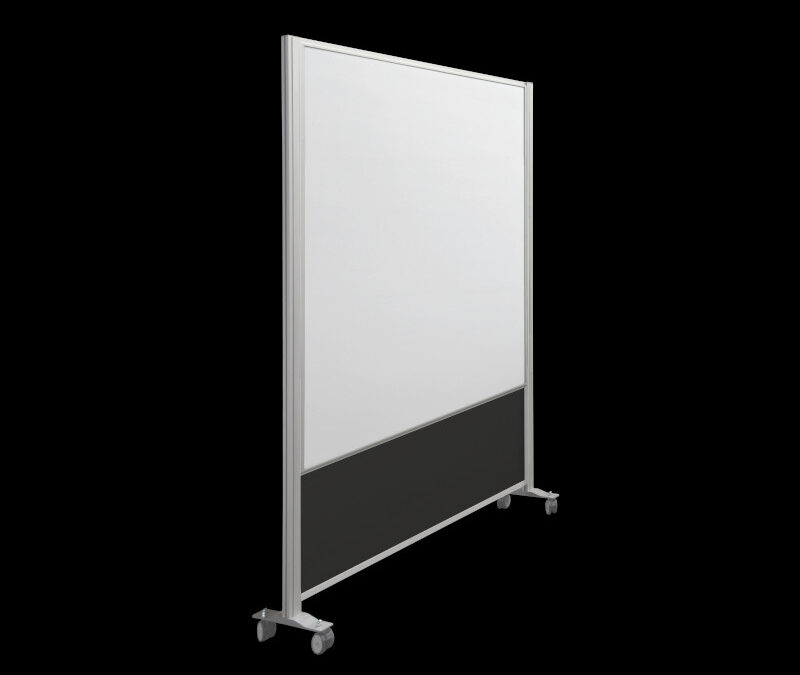 Whiteboardwand HxB202x130cm 1-zijdig met onderpaneel klein op wielen zijaanzicht