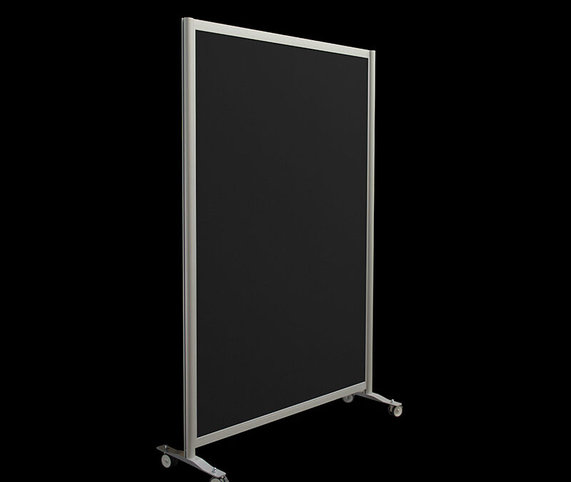 Wand prikbord zwart HxB199x130 op wielen zijaanzicht